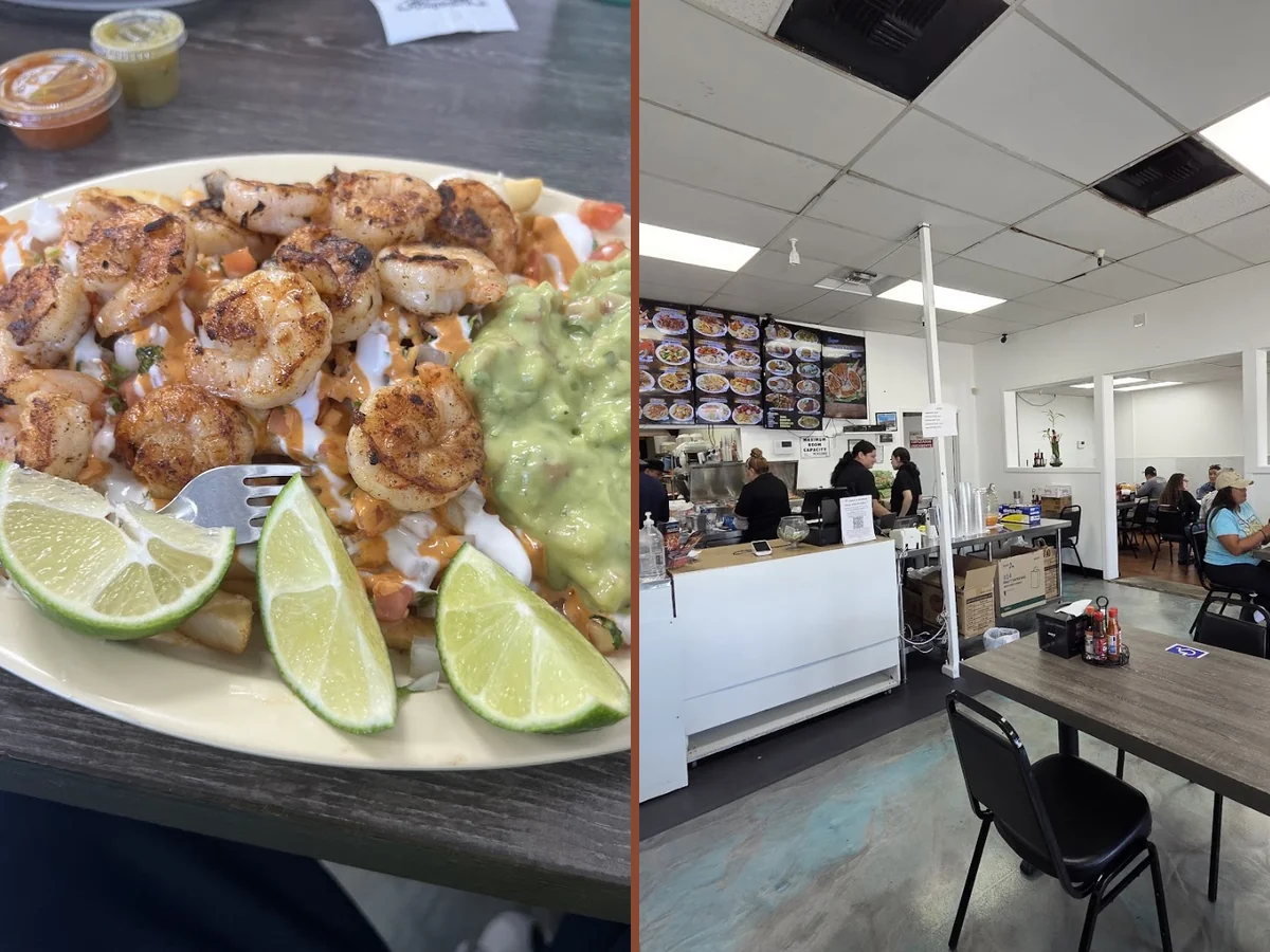 Ceviche, tacos, and cocteles on display.