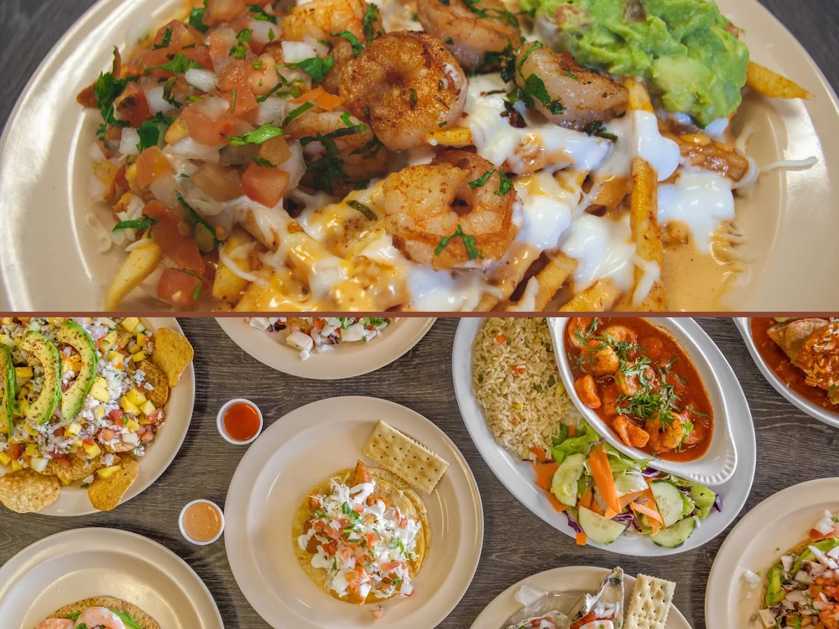 Fresh seafood dishes served for lunch.