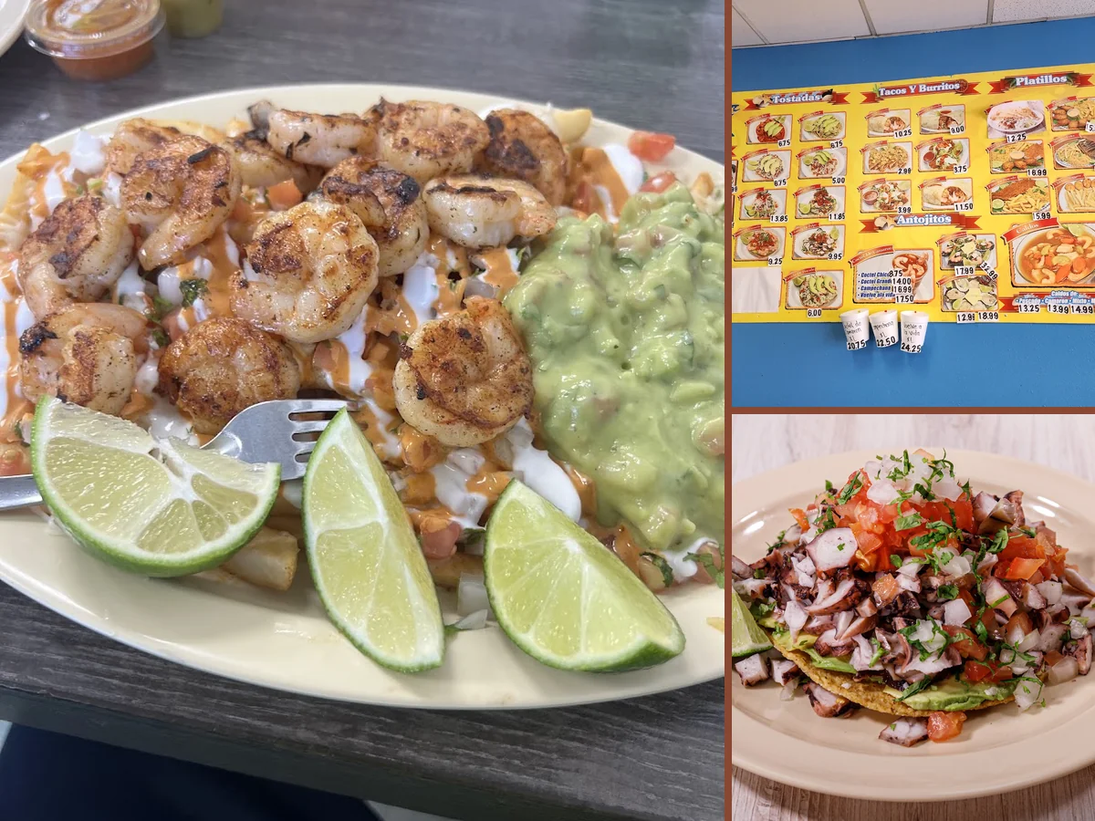 Fresh seafood dishes served for lunch.